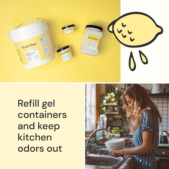 Fresh Wave Odor Removing Gel Bucket, 15.5 lb. (248 oz.) | Lemon Scent Refill | Odor Absorbers for Home | Safer Odor Relief | Natural Plant-Based Odor Eliminator | For Cooking, Trash & Pets-PurrikoPets