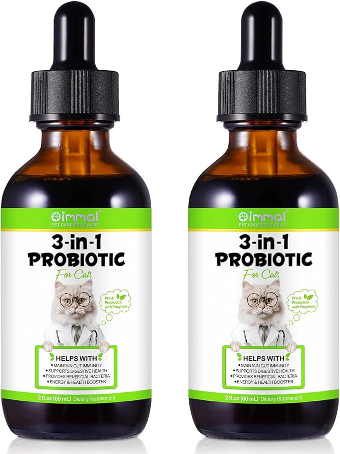 3-in-1 Probiotics for Cats(Pack of 2) with Digestive Enzymes & Prebiotics – Supports Gut Health, Immune System & Diarrhea Relief – 2 x 60ml for Cats of All Ages-PurrikoPets