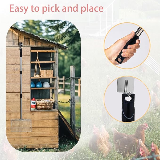 10inch Metal Chicken Poop Scooper with 54-Inch Long Handle for Coop Cleaning-PurrikoPets