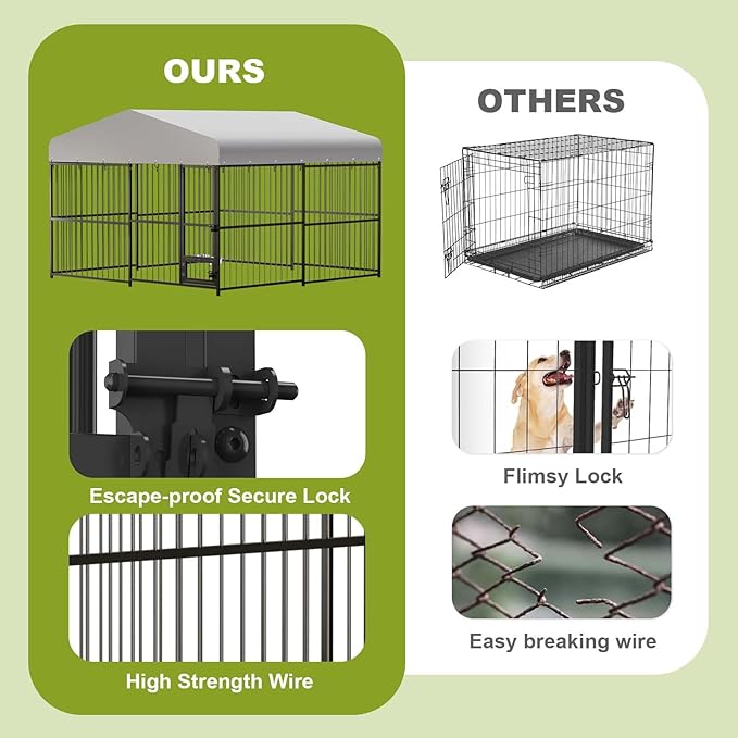 10x10x6FT Large Dog Kennel Outside Dog Playpen Outdoor Dog Enclosures with UV-Resistant Waterproof Roof Covered Dog House Outdoor,Lock,for Medium and Large Dogs,Easy Assembly-PurrikoPets