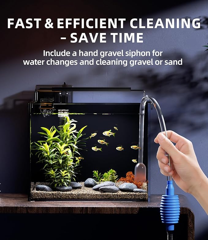 3 Gallon Fish Tank Aquarium Kit with Filter, LED Light with Timer, Siphon Vacuum Cleaner, Lid, Self-Cleaning Glass Rimless Betta Tank-PurrikoPets