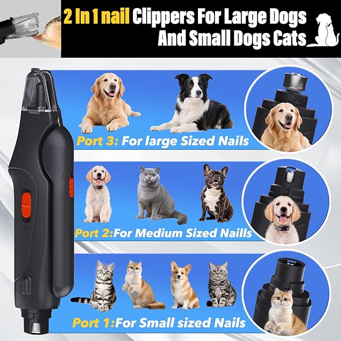 2 in 1 Dog Nail Clippers and Grinder with Lights & Cat Nail Clipper for Large Medium Small Dogs Cats Nail Trimmers USB Rechargeable with 2 LED Lights Dog Claw Care for Non-Black Nails-PurrikoPets