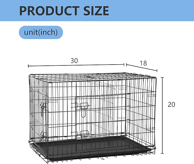 FDW 30 inch Dog Crate Dog Kennel Cage with Double Door Folding Metal Wire Dog Cage with Removable Tray&Divider Panel,Pet Crate for Medium Dogs,Black-PurrikoPets