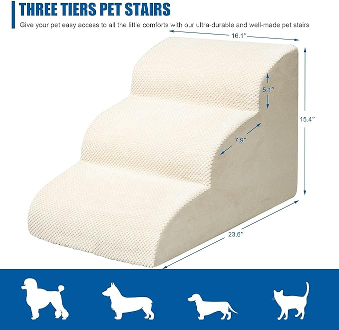 Dog Stairs for Small Dogs - High Density Foam Pet Steps, Extra Wide Dog Ramp with Non-Slip Bottom for High Beds, Couch and Sofa, Best for Dogs Injured, Older Doggy Cats-PurrikoPets
