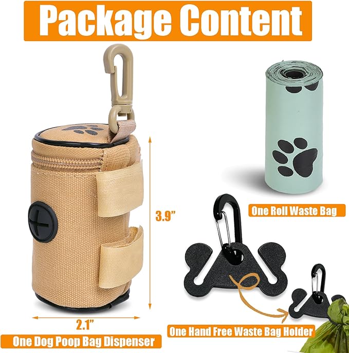 Dog Waste Bag Dispenser Dog Poop Bag Dispenser for Leash Accessory dog Poop Bag Holders Fits Dog Leash Include Hand Free Holder, Khaki, No-KaqiXYB-PurrikoPets