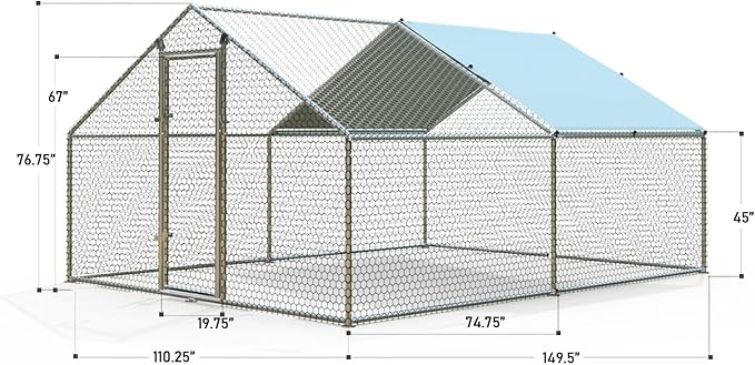 1.26'' Large Metal Chicken Coop Run Walk in, Chicken Runs for Yard with Cover, Chicken Pens Outdoor, Spire Roofed Outside Dog Kennel with Roof (9.8’Lx13.1’Wx6.4’H)-PurrikoPets