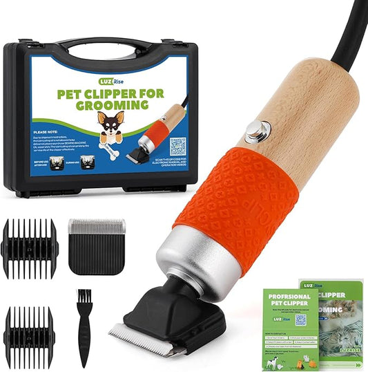 200W Pet Grooming Clippers for Thick Heavy Coats, 2000-6000rpm Stepless Speed Control & 10ft Power Cord, Low Noise< 50db, Dog Trimmer Kit with Extra Detachable Blade & 2 Limit Combs of 4 Sizes-PurrikoPets