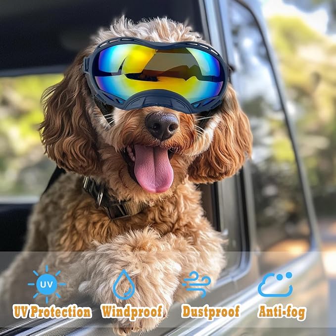 Dog Goggles for Large Breeds Anti-UV Sunglasses for Medium to Large Dogs, Windproof, Dustproof, Snowproof Eye Protection, Soft Frame Pet Goggles for Outdoor Activities (Colored Lens)-PurrikoPets