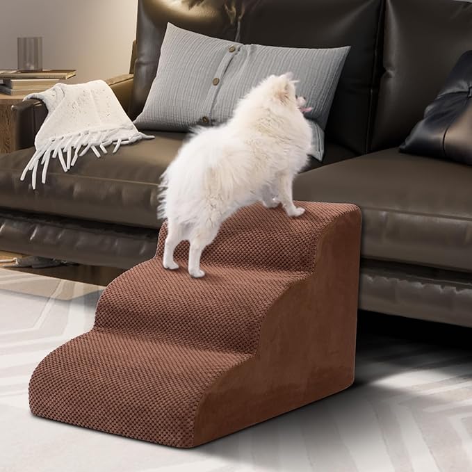 Dog Stairs for Small Dogs - High Density Foam Pet Steps, Extra Wide Dog Ramp with Non-Slip Bottom for High Beds, Couch and Sofa, Best for Dogs Injured, Older Doggy Cats-PurrikoPets