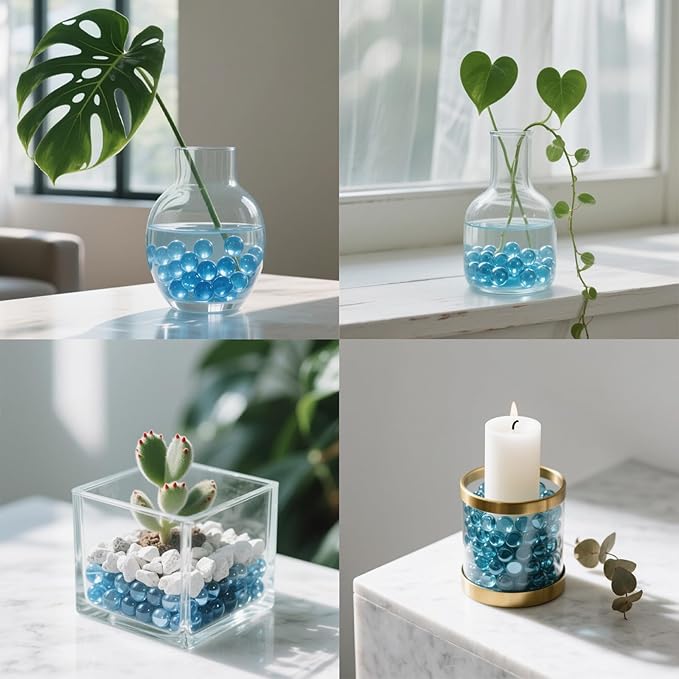 2.16LB Glass Beads Vase Filler Aquarium Gravel Decor Flat Glass Marbles Gems Pebbles Fish Tank Rocks Home Decorative Art Craft - Light Blue-PurrikoPets