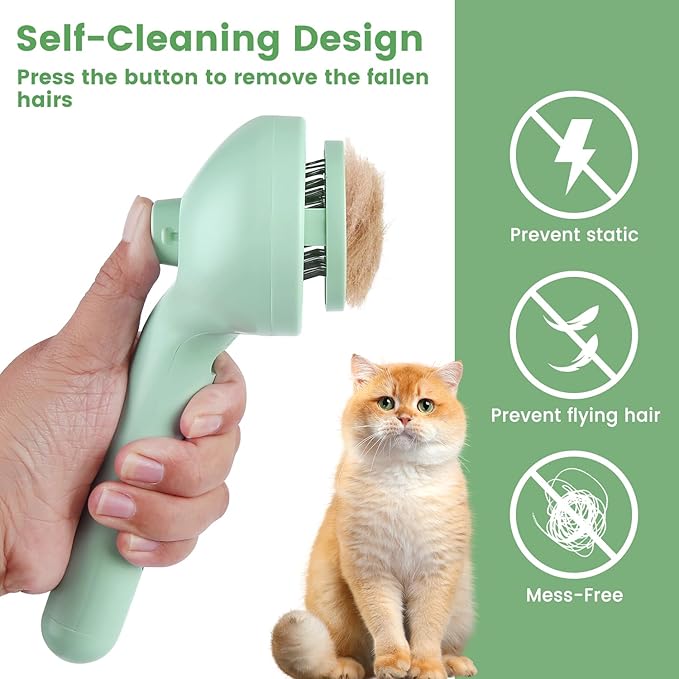 3 in 1 Cat Steam Brush, Pet Spray Hair Removal Comb for Shedding & Grooming, Water Brush for Cats Dogs Small Animals Long Short Haired with One-Click Release Button(Green)-PurrikoPets
