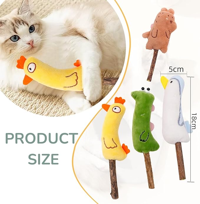 4-Piece Catnip Toys with Valerian Stick Catnip Toys with Various Cute Animal Styles, Plush Cat Toys for Indoor Cats, Cat Chew Toys Kitten Toys-PurrikoPets