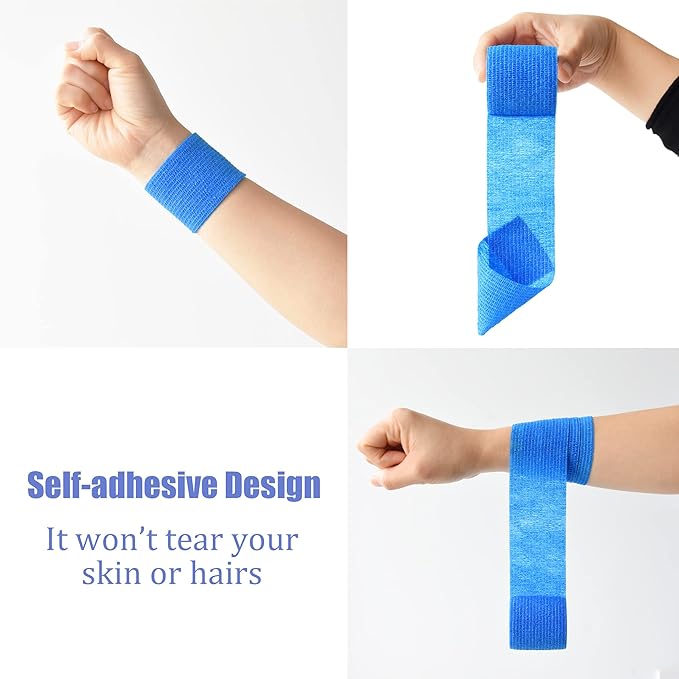 9 Pack 2" x 5 Yards Self Adhesive Bandage Wrap Self Stick Wrap for Ankle, Wrist, Finger, Sports, Breathable Cohesive Vet Tape for Pets (Dark Blue)-PurrikoPets