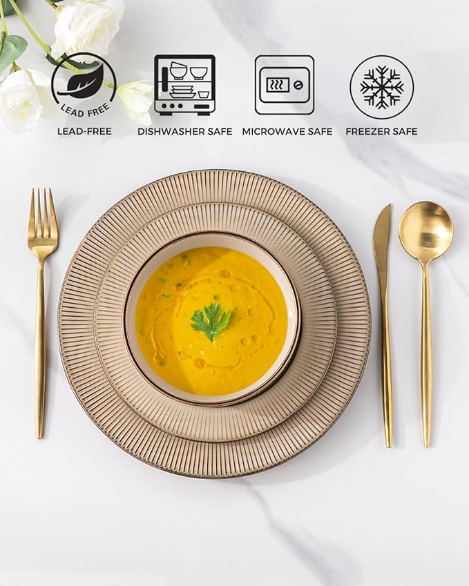 GBHOME Ceramic Dinnerware Sets, 18 Piece Embossed Elegant Stoneware Plates and Bowls Sets, Housewarming Wedding Gift | Dishwasher & Microwave Safe | Dishes Set Service for 8-PurrikoPets