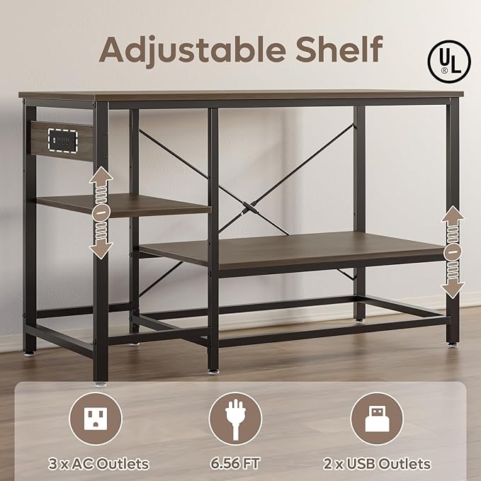 55 Gallon Fish Tank Stand with Charging Station, 49.2x13.8 Metal Aquarium Stand with 3-Tiers Adjustable Storage Shelves, 6-Legs Reptile Terrarium Stand, 700 LBs-PurrikoPets