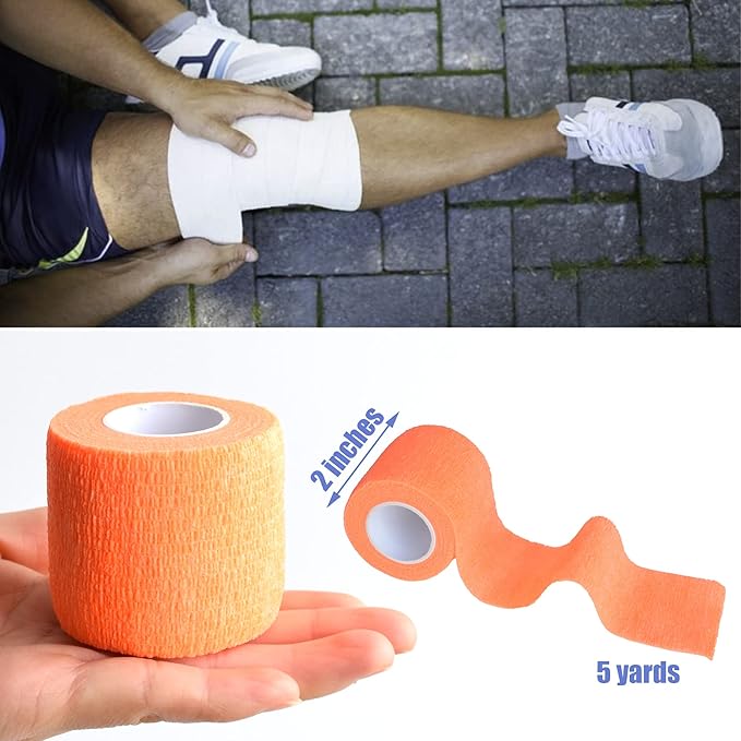 9 Pack 2" x 5 Yards Self Adhesive Bandage Wrap Self Stick Wrap for Ankle, Wrist, Finger, Sports, Breathable Cohesive Vet Tape for Pets (Light Orange)-PurrikoPets