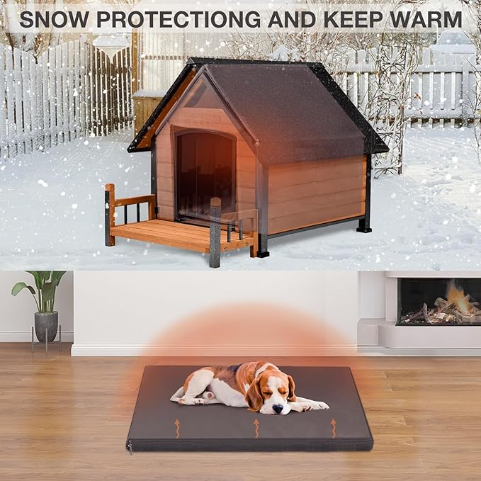 Dog House Outdoor, Weatherproof Wooden Dog Kennel Indoor for Small Medium Large Dogs, 50.87" L Insulated Large Dog Shelter for Winter-PurrikoPets