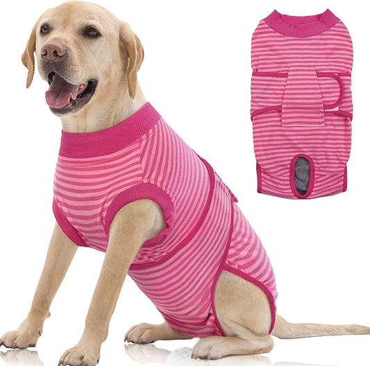 FUAMEY Recovery Suit for Dogs After Surgery,Soft Breathable Dog Bodysuit E-Collar & Cone Alternative Surgical Suit,Male Female Dog Neuter Spay Suits Anti Licking Wounds Onesie Rose Stripes XXL-PurrikoPets
