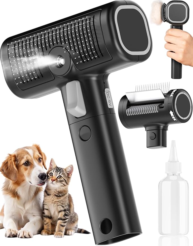 5-in-1 Cat Hair Brush & Gromming Rakes, Cat Steam Comb for Long or Short Haired Indoor Cats, Dog Hair Spritz Comb for Deshedding and Untangling, Pet Brush for Dog Kitten Rabbit Massage-PurrikoPets