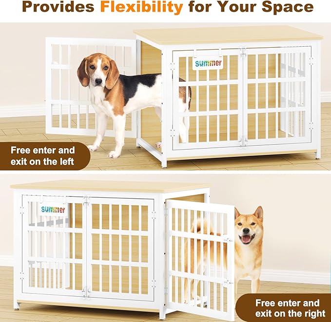 EasyCom Heavy Duty Dog Kennel Indoor with Name Tag, 41" Dog Crate Furniture for Medium Dogs, Double-Doors Sturdy Metal Dog Cage for Anxiety Dog, Decorate House as TV Stand, End Table, Bedside Table-PurrikoPets