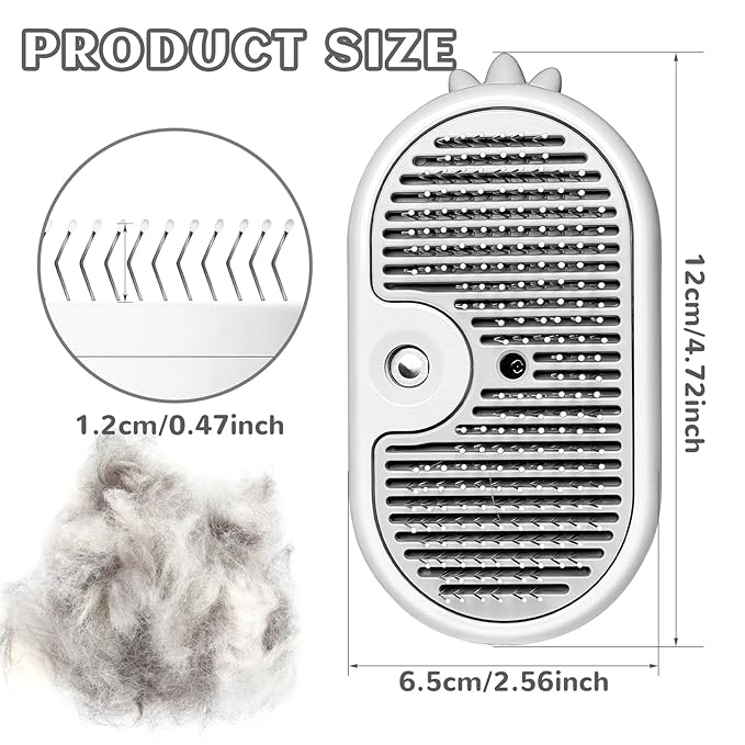 3-in-1 Rechargeable Steam Brush for Cats & Dogs - Anti-Static Spray Pet Grooming Brush with Warm Mist Massage, Hair Shedding Control, Detangling Comb & Cleaning Tool for Effective Deshedding-PurrikoPets