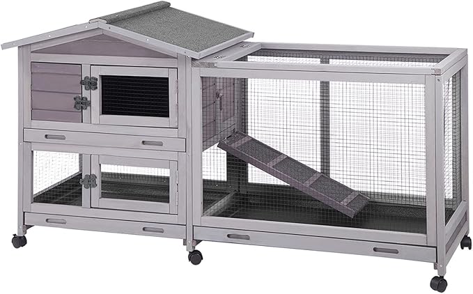 Aivituvin Rabbit Hutch Outdoor Indoor Rabbit Cage Chikcen Coop with Casters Guinea Pig Cage with 3 Deep No Leakage Pull Out Tray,Waterproof Roof-PurrikoPets