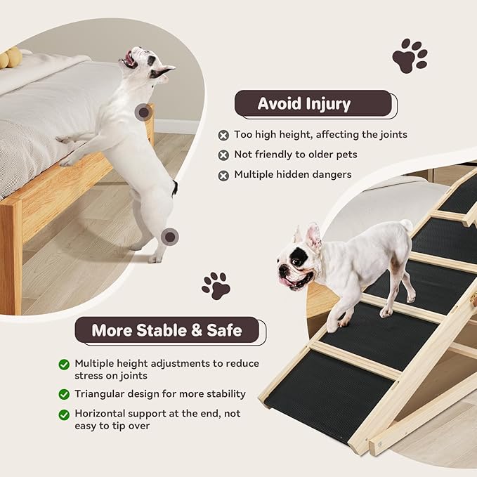 Dog Ramp for Bed PANTAZO Adjustable Ramps for Small Dogs to Get on Bed, Up to 28.5 Inches, 48'' Long,120lbs with Anti-Slip Grip & Safety Rail-PurrikoPets