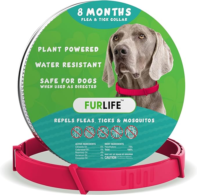 FurLife Flea and Tick Collar for Dogs – Waterproof Red Dog Collar, Pet Supplies for Tick and Flea Prevention for Dogs, Safe for All Breeds-PurrikoPets