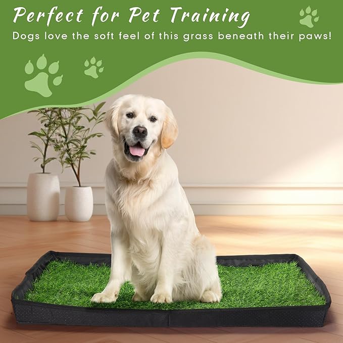 35'' x 22.6'' Dog Grass Pad Large Patch Potty with 2 Artificial Dog Grass Washable Puppy Pee Pad Foldable Dog Litter Box Indoor Outdoor Dog Potty Portable Pet Loo for Travel Balcony-PurrikoPets