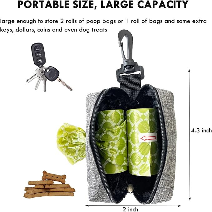 (2 Pack) Dog Poop Bag Holder for Leash,Doggie Waste Bag Dispenser Small Doggy Poop Bag Zipper Pouch with Carabiner Clip, Leash Attachment Holder for Pet Puppy Poop Bags-PurrikoPets