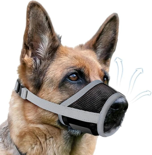Dog Muzzle, Soft Air Mesh Muzzle for Small Medium Large Dogs Anti Biting Barking Chewing, Breathable Drinkable Adjustable Loop Pets Muzzle for German Shepherd Husky Labrador Retriever (Grey,L)-PurrikoPets