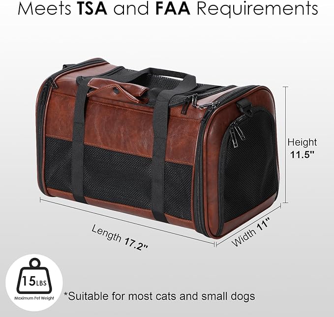 Fashion Leather Dog Carrier, Airline Approved Cat Carrier Soft Sided Pet Bag Carrier Purse for Puppy Kitten Small Animals Coffee-PurrikoPets