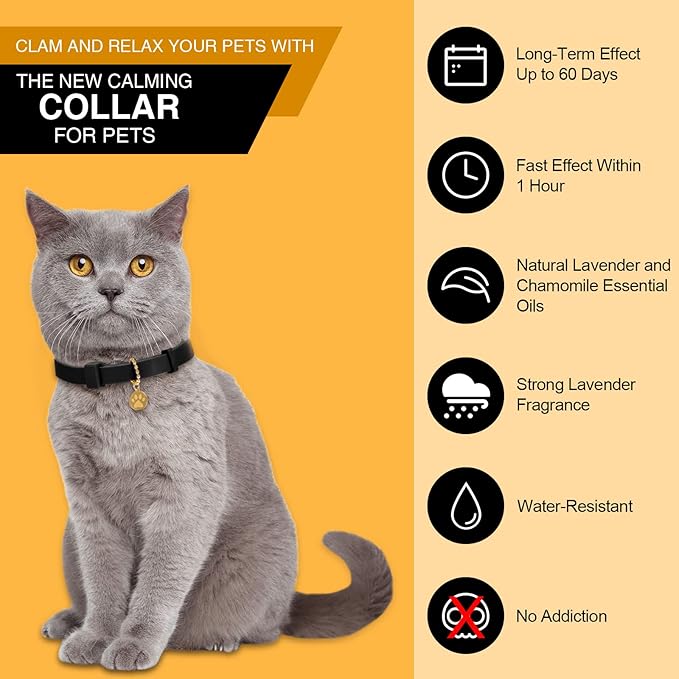 4 Pcs Cat Calming Collar Adjustable Lavender Scent Relaxing Cat Collar with 2 Pendant for Puppies Reduce Stress Aggression Anxious, up to 15 Inches(Black)-PurrikoPets