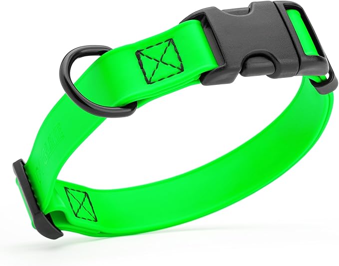 Dogline Biothane Waterproof Dog Collar with Quick Release Buckle Strong Coated Nylon Webbing with Odor- Proof for Easy Care Easy to Clean Fits Small Medium Large Dogs, Lime Green 1" W 15-25" L-PurrikoPets