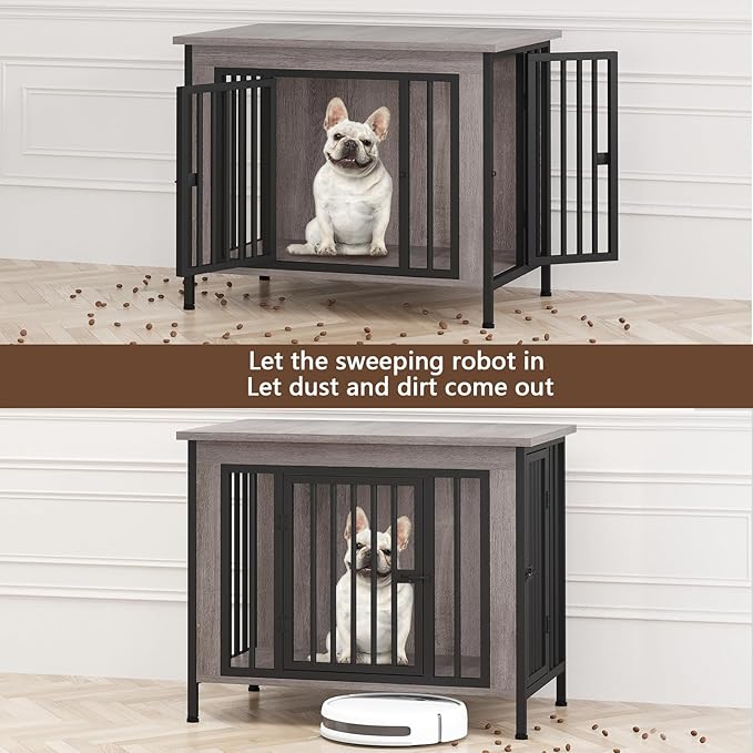 EasyCom 31.5" Small Dog Crate Furniture, Chew-Resistant Dog Crates for Small and Medium Dogs, Dog Kennel Furniture Indoor with 2 Doors and 3.94" Raised Feet, as TV Stand, End Table, Crate Table-PurrikoPets