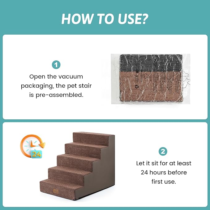 Dog Stairs for Small Dogs, 5 Tier Wider Pet Stairs for High Beds, 23.6" H Non-Slip Dog Steps for Old Cats, Puppies, Small Medium Dogs, 29.5x19.7x23.6 inch, Brown-PurrikoPets