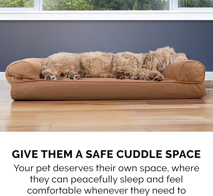 Furhaven Cooling Gel Dog Bed for Large Dogs w/ Removable Bolsters & Washable Cover, For Dogs Up to 125 lbs - Quilted Sofa - Toasted Brown, Jumbo Plus/XXL-PurrikoPets