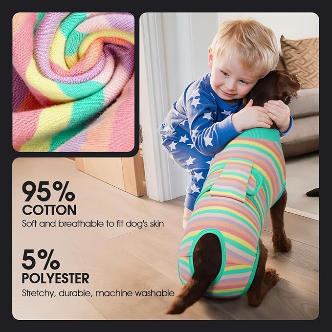 FUAMEY Recovery Suit for Dogs After Surgery,Soft Breathable Dog Bodysuit E-Collar & Cone Alternative Surgical Suit,Male Female Dog Neuter Spay Suits Anti Licking Wounds Onesie Mint Green Stripes XS-PurrikoPets