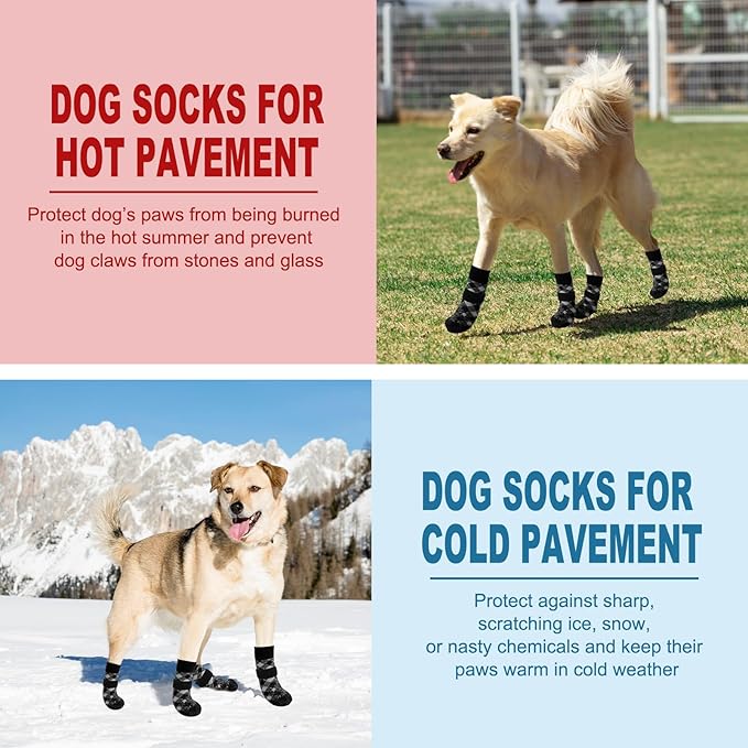 EXPAWLORER Anti Slip Dog Socks to Prevent Licking Paws, Dog Shoes for Hot Pavement, Dog Booties for Small Medium Large Senior Dogs, Traction Control Boots & Paw Protectors for Hardwood Floors-PurrikoPets