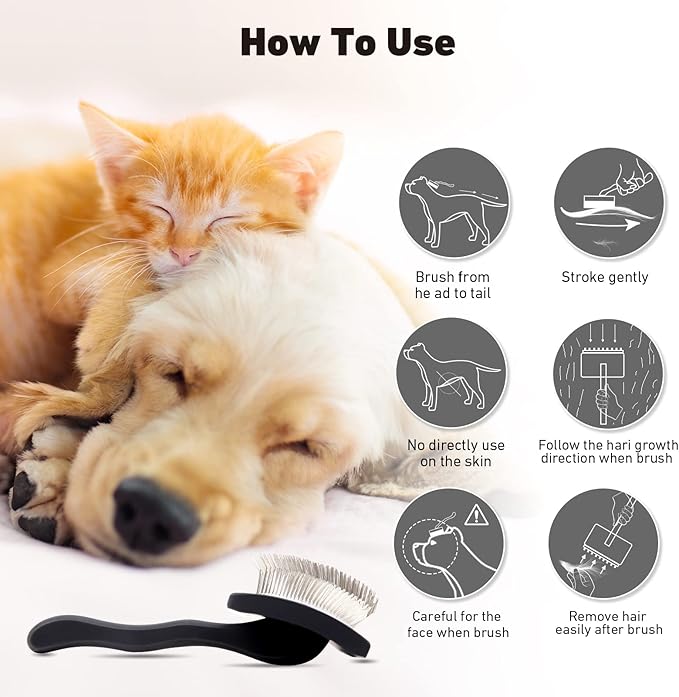 Dog Slicker Brush for Shedding and Grooming Medium or Long Haired Cats, Extra Long & Soft Pin Slicker Brush for Removes Loose Hair, Tangles, Knots, Undercoat, Free Pet Comb, Large Black-PurrikoPets