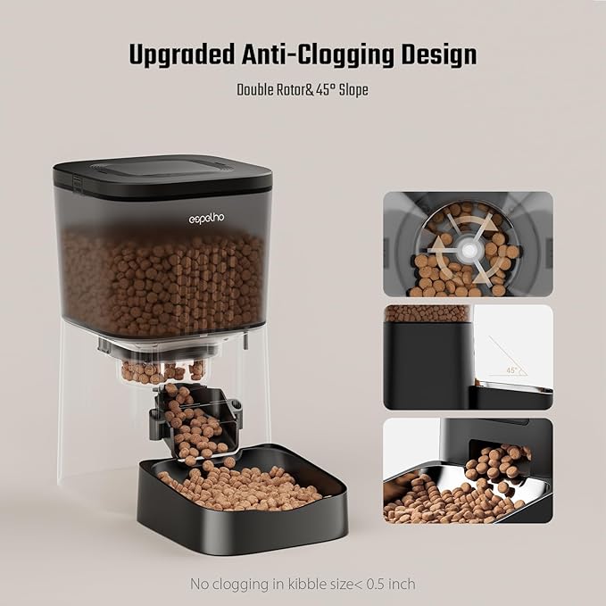Espelho Automatic Cat Feeder- 4L Timed Cat Food Dispenser 1-6 Meals Control for Cat and Small Dog- Auto Pet Feeder with Desiccant Bag Keep Fresh for Reliable Easy Set Up and Clean- Voice Recorder-PurrikoPets