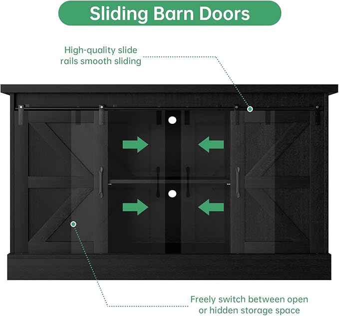 Fish Tank Stand Up to 75 Gallon, Aquarium Stand with Sliding Barn Doors & Power Outlet, Black Farmhouse Style Stand with Cabinet Storage for Fish Tank, Turtle Tank, Reptile Terrarium,1000LBS Capacity-PurrikoPets