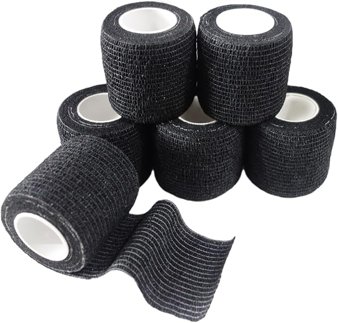 6 Pack 2" x 5 Yards Self Adhesive Bandage Wrap Breathable Cohesive Vet Wrap for Pets, Elastic Self-Adherent Tape for Sports, Wrist, Ankle (Black)-PurrikoPets