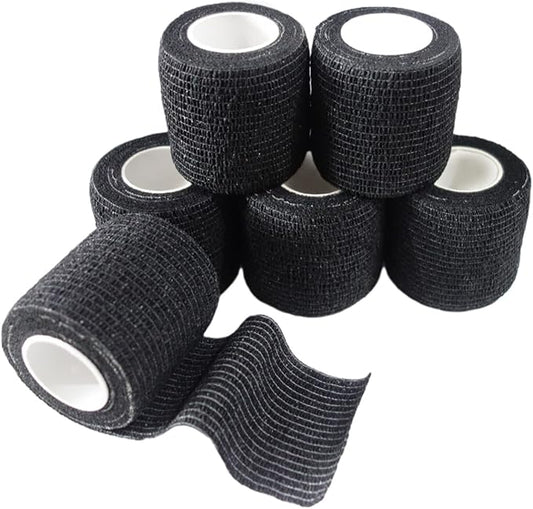 6 Pack 2" x 5 Yards Self Adhesive Bandage Wrap Breathable Cohesive Vet Wrap for Pets, Elastic Self-Adherent Tape for Sports, Wrist, Ankle (Black)-PurrikoPets
