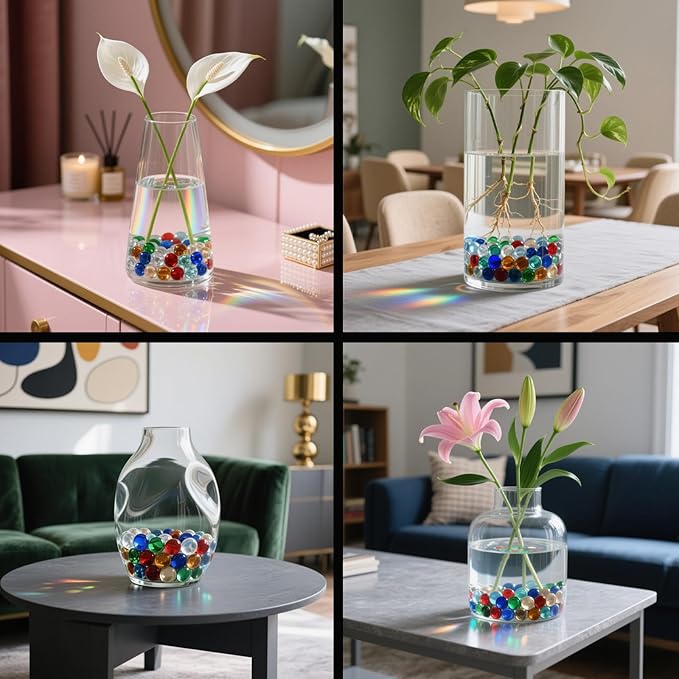 2.16LB Glass Beads Mix Colors Vase Filler Aquarium Gravel Decor Flat Glass Marbles Gems Pebbles Fish Tank Rocks Home Decorative Art Craft - 7 Colors Mixed-PurrikoPets