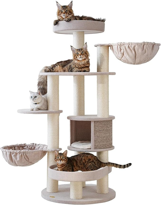 Extra Large Cat Tree for Maine Coon,65 Inches Tall Cat Tree Tower for Indoor Cats Large Adult 20 lbs,XXL Heavy Duty Luxury Sturdy Cat House with Big Hammock,Sisal Scratching Post,Condo-PurrikoPets