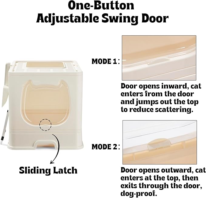 Gefryco Foldable Cat Litter Box with Lid,Covered Litter Box for Small and Medium Cats, Enclosed Cat Potty with Scoop and Brush, Top Entry Cute Kitten Litter Tray with Drawer and Top Cover(White)-PurrikoPets