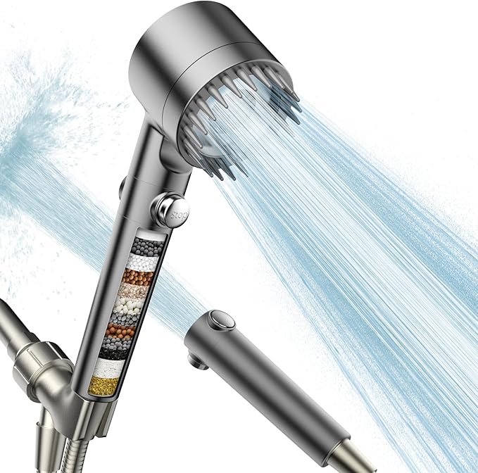Filtered Shower Head with Handheld, High Pressure Water Flow and Multiple Spray Modes Shower Head with Filter, Power Wash for Hard Water, Showerhead with ON/OFF Switch for Pets Bath-PurrikoPets