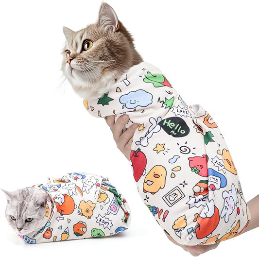 21.7 in Cat Wrap for Cutting Nails, Self-Adhesive Cat Grooming Wrap Anti-Escape Cat Restraint for Nail Clipping Cat Swaddle Wrap Cat Wrapping Cloth for Pet Cleaning and Beauty (Within 6.6 lbs)-PurrikoPets