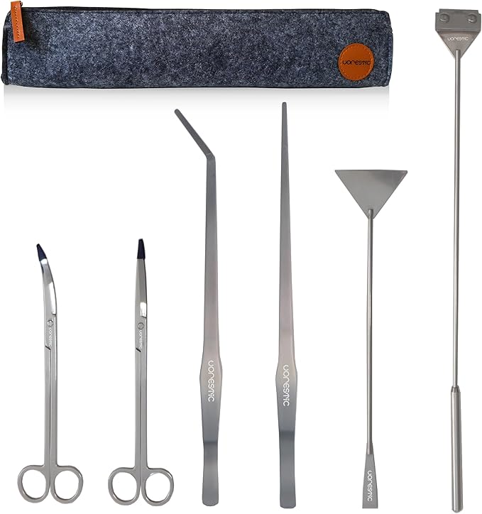 6Pcs Aquascape Tools, Terrarium Tools, Aquarium Kit with Stainless Steel Aquarium Tweezers Extra Long, Aquarium Scissors, Algae Scraper, and Spatula - Aquascaping Tools Set for Maintenance-PurrikoPets